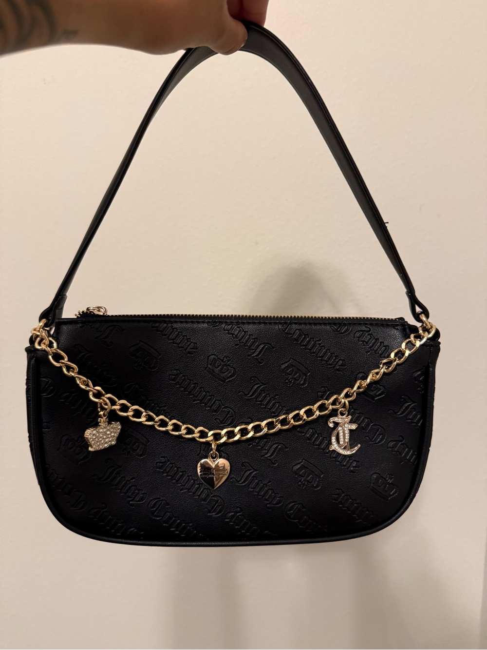 Juicy Couture Black Shoulder Bag with Gold Charm Chain
